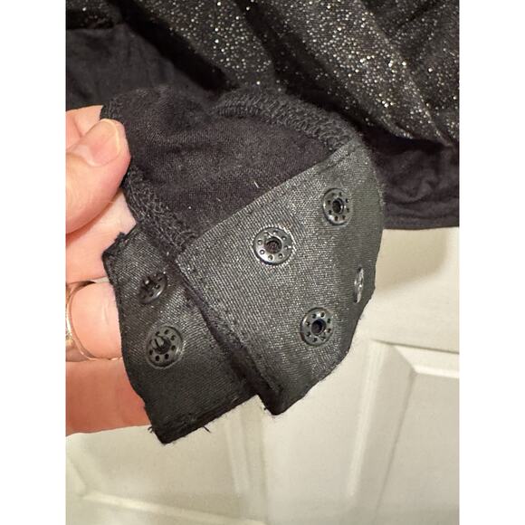 Venus Black Sparkly Glitter Faux Wrap Bodysuit Flounce Dolman Sleeves Size Large - Picture 4 of 5